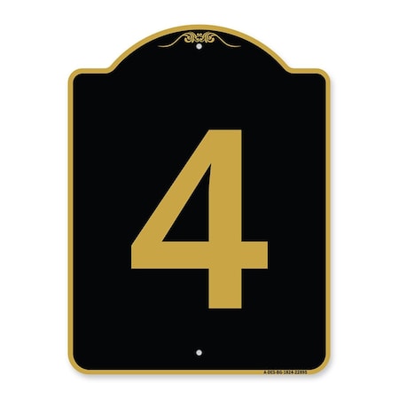 Amistad 18 x 24 in. Designer Series Sign - Sign with Number 4, Black & Gold AM2075948